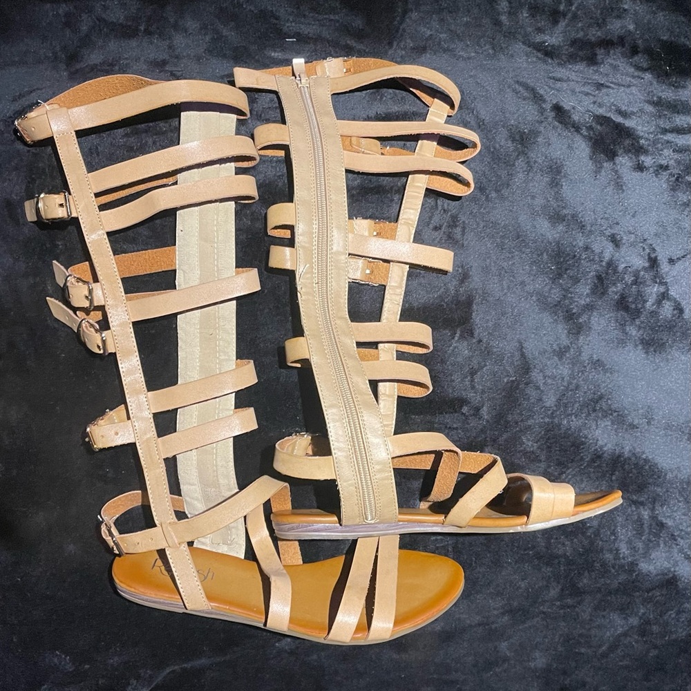Gladiator strappy, caged sandals.